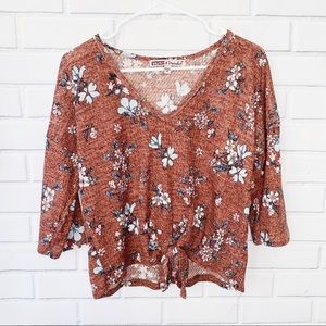 Dusty Rose Floral Tied Crop Top